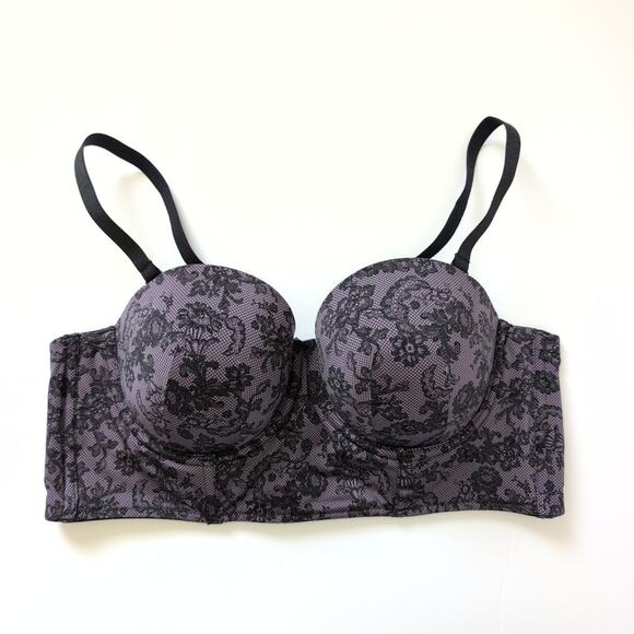 Torrid Bra 42B Purple Lace Strapless Push Up Longline Sexy Underwire Supportive - Picture 11 of 12